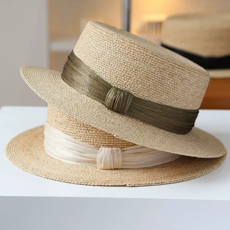 Silk and Linen* Light Luxury Handmade Raffia Flat-Top Simple Sun Protection Holiday Sunshade Shopping Straw Hat Silk and Linen* Light Luxury Handmade Raffia Flat-Top Simple Sun Protection Holiday Sunshade Shopping Straw Hat