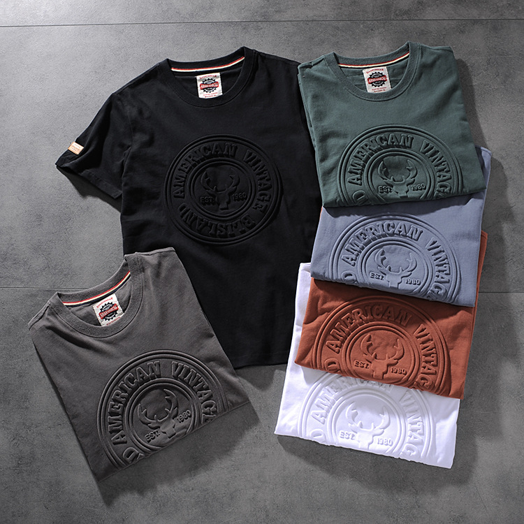 Air-rainbow American retro minimalist three-dimensional framed men's round-neck short-sleeved T-shirt half-sleeve AR804 25