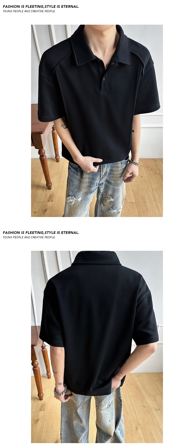 Herren Hemd Im Hongkong Style Mit Revers Und Kurzen Ärmeln_voghion.com