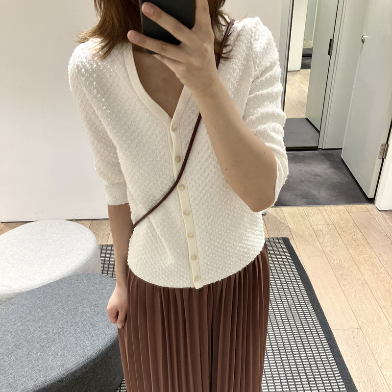In Stock Cs Women's Standard Fit Jacquard Knit Cardigan Cream Color 2026 Summer New Product 1347643001
