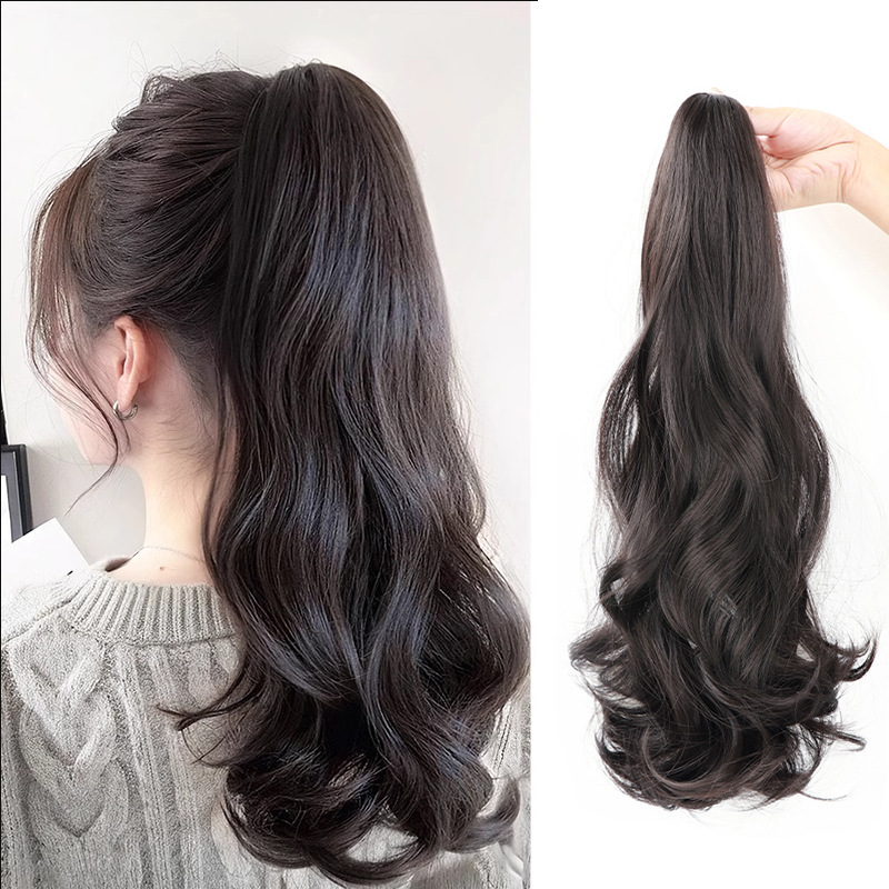 Real Human Hair Ponytail Wig for Women, Claw Clip Braids, High and Low Length Hair Clips, Big Wavy Curly Hair, Black and Brown