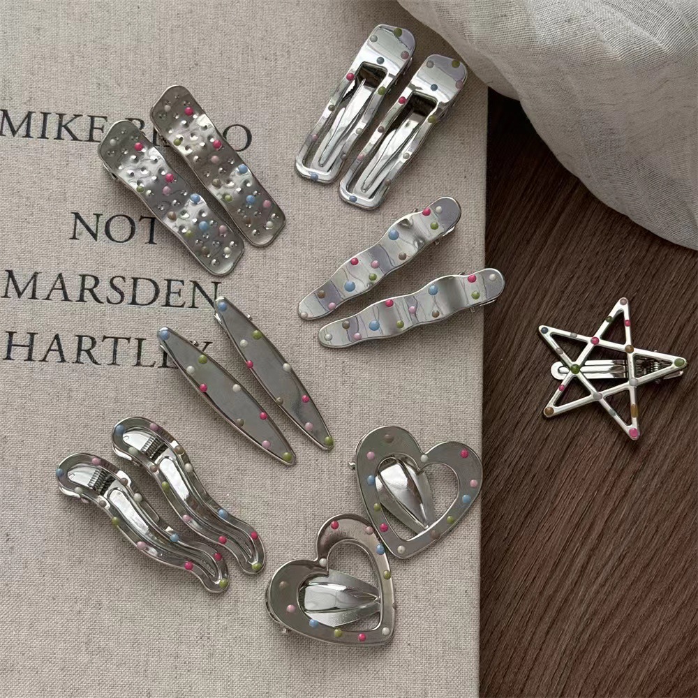 Sweet and hot girl silver metal hair clip color pentagram