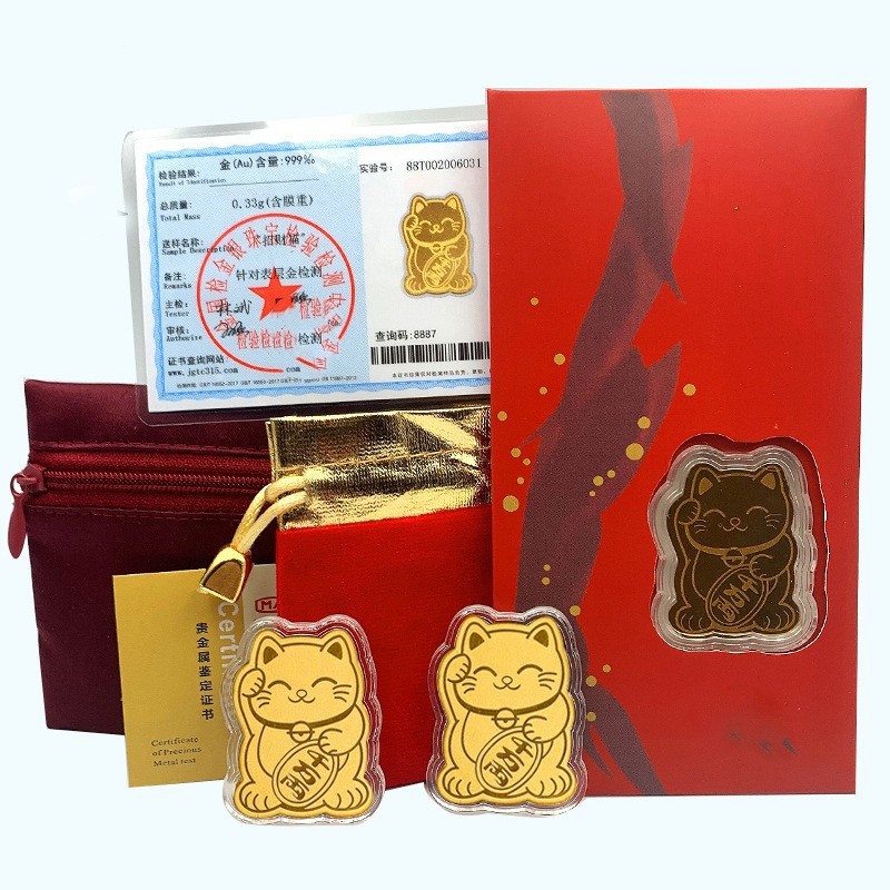 周家生生同款黄金色招财猫手机贴金箔御守金箔片商务送礼随手礼品