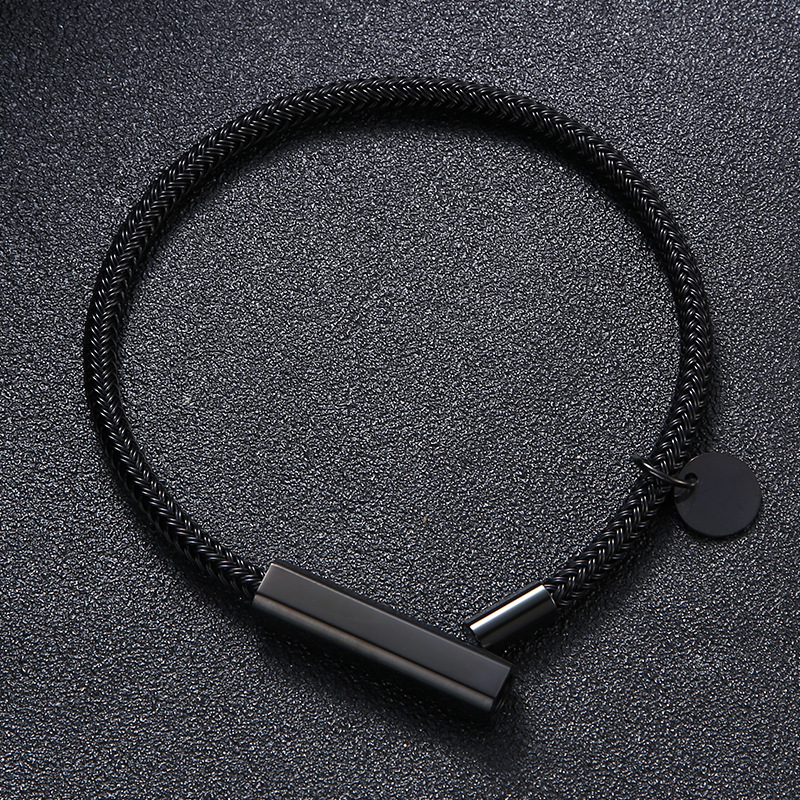 Men's Gender Retro Punk Geometric Customization Laser Engraving 304 Stainless Steel Steel Wire Round Men's Bracelets Men Cord & Leather Bracelets