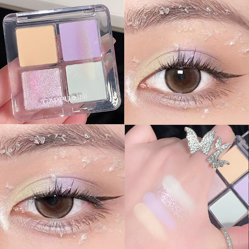 Cappuvini Sombra de ojos de cuatro colores Sombra de ojos de alto valor para principiantes, color tierra, paleta de sombras de ojos de maquillaje ligero diario