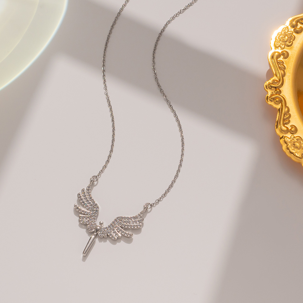 Elegant Angel Titanium Steel Inlay Rhinestones Pendant Necklace display picture 1