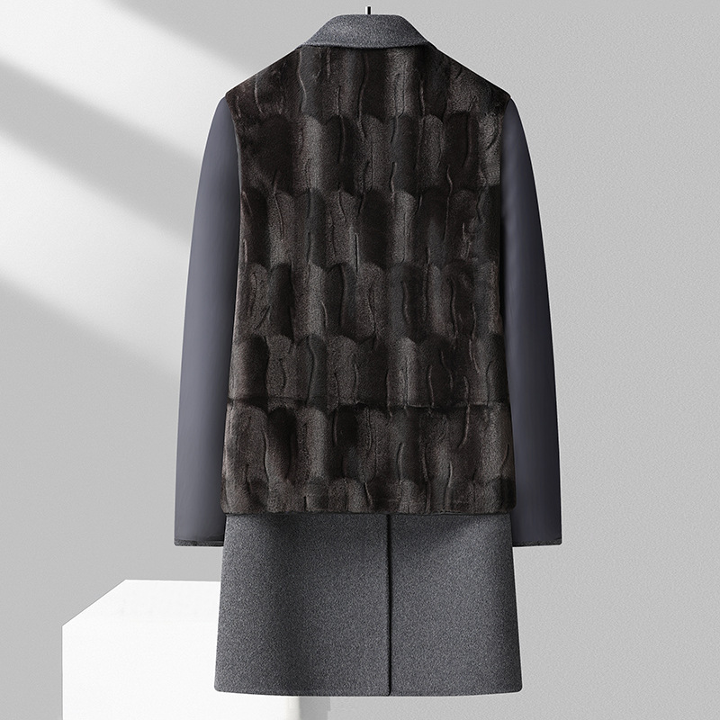 Men's Clothing Removable gold mink velvet lining double sided wool coat autumn and winter men's long double sided wool coat men's jacket_voghion.com