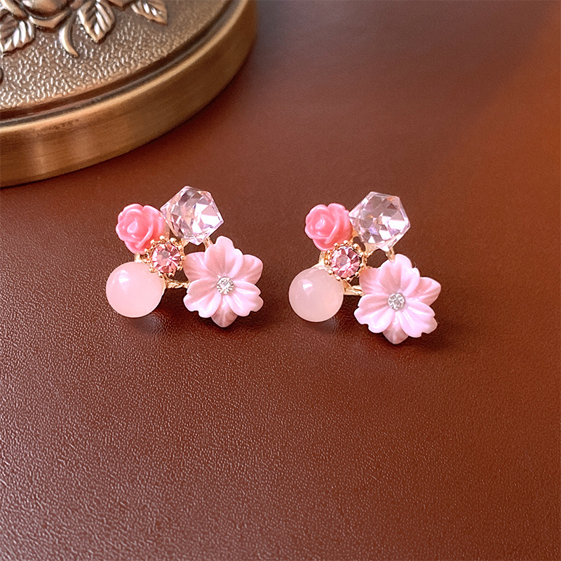 1 Pair Quantity Daily, Shopping Occasion 1 Pair Sweet Flower Plating Flowers Alloy Rhinestones Ear Studs