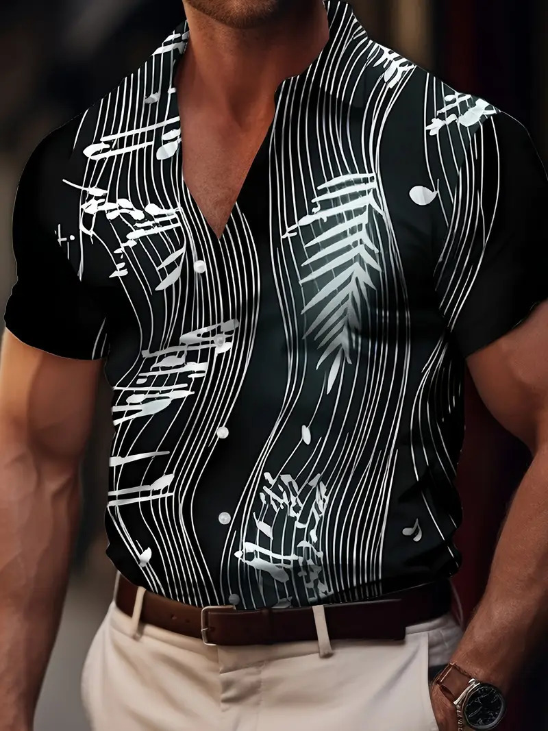 Camisa de manga corta con estampado de nota ancha popular retro de marca de moda europea y americana de verano 2024 para hombres MB1