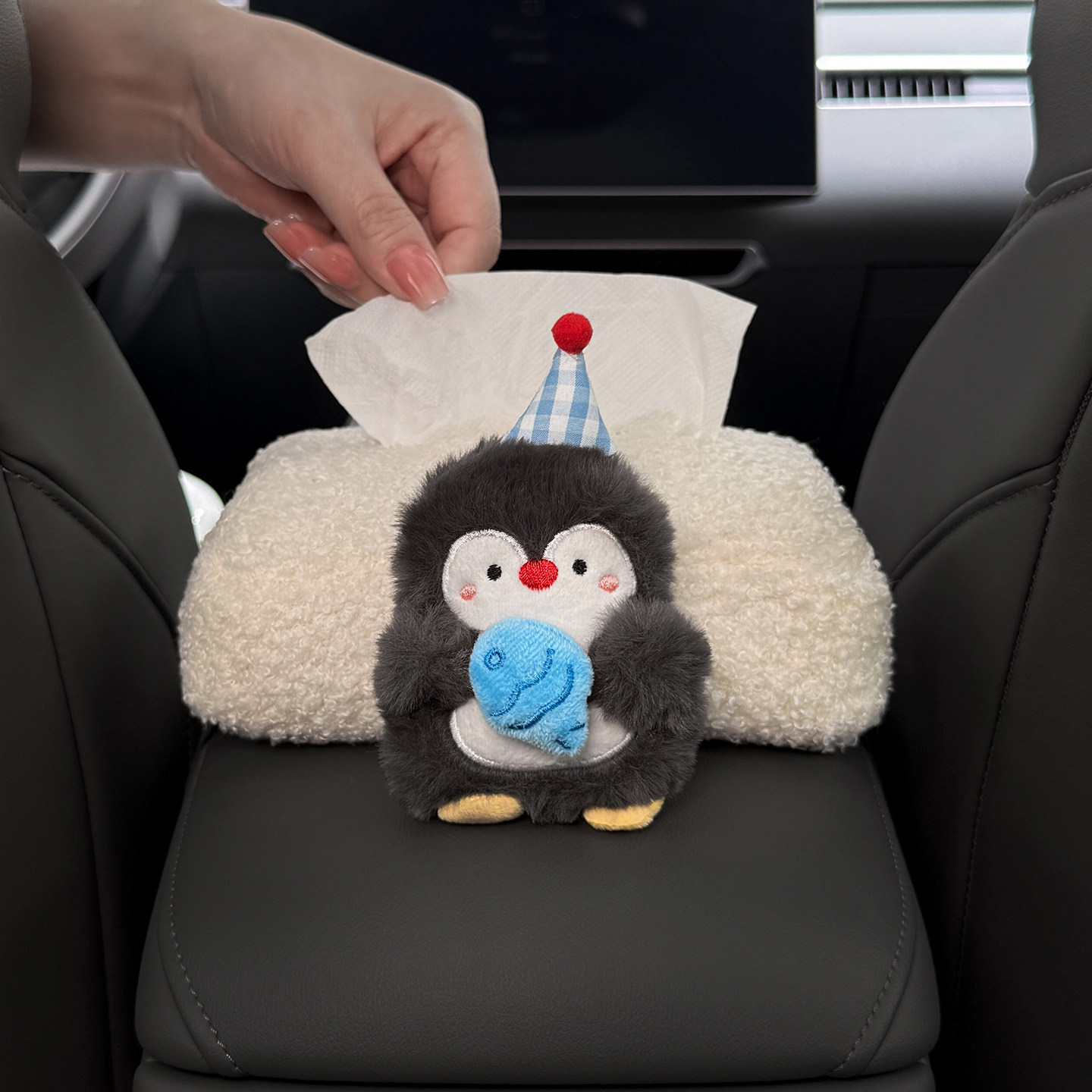 2026 New Car Tissue Box, Car Armrest Tissue Bag, Seat-mounted Car Tissue Bag, Cute Penguin Design for Women