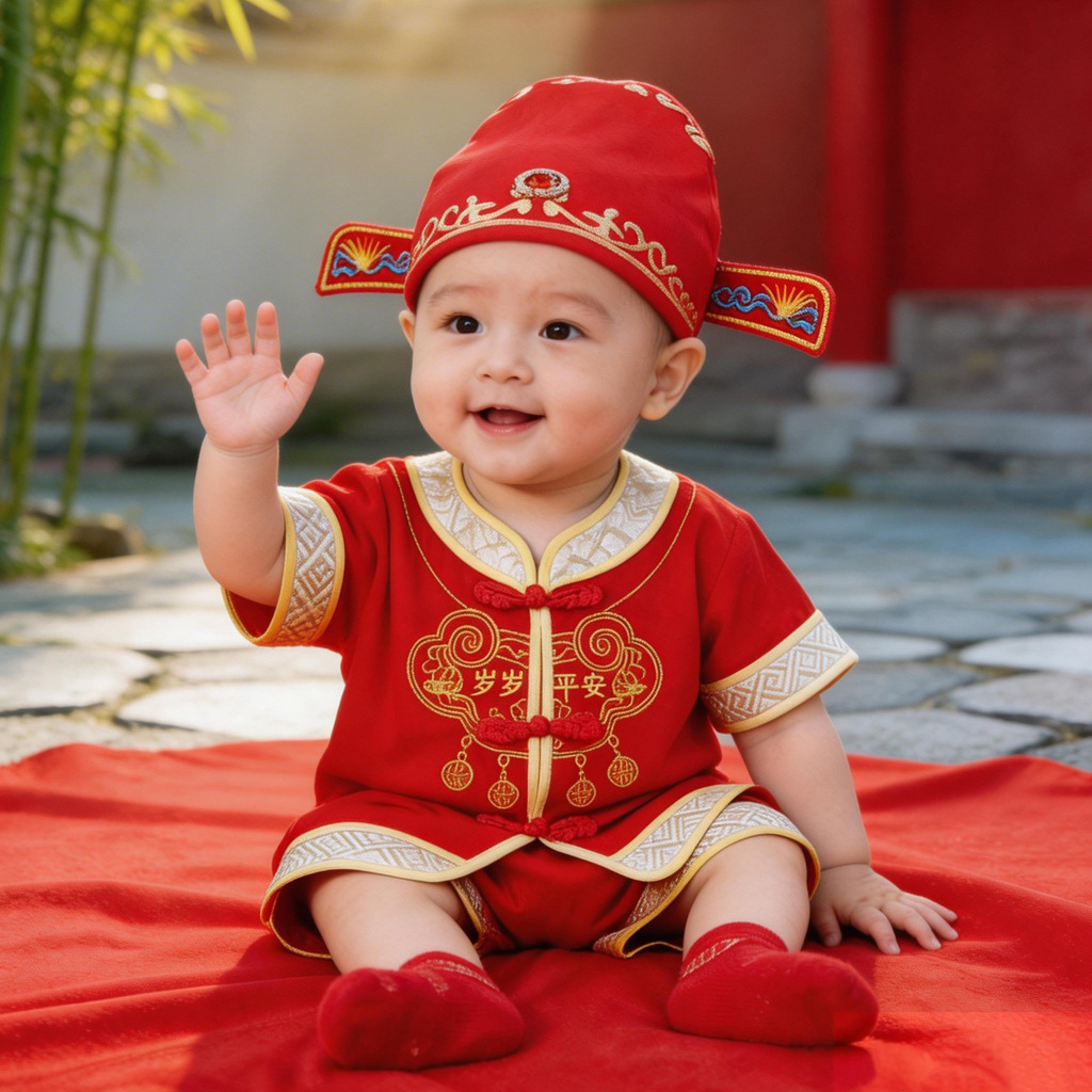 Baby's first birthday Tang suit for boys, red Chinese-style short-sleeve outfit, baby's one-month and 100-day photo shoot attire
