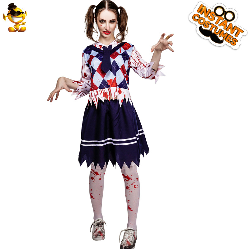 Halloween horror sangrienta Zombie adulto estudiante mancha de sangre a cuadros ropa Cosplay etapa rendimiento image 6