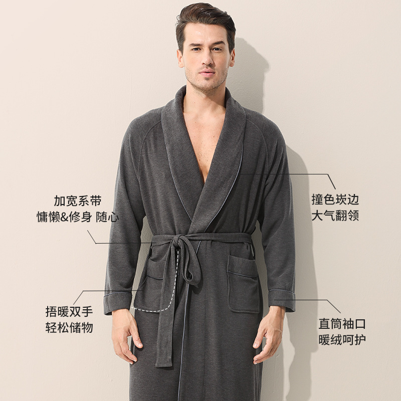 Pijamas largos de terciopelo de doble cara de lujo para hombres de otoño e invierno