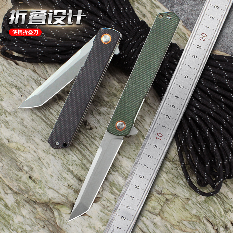 GT960户外折叠刀户外多功能d2折刀便携式多用途口袋刀亚麻手柄