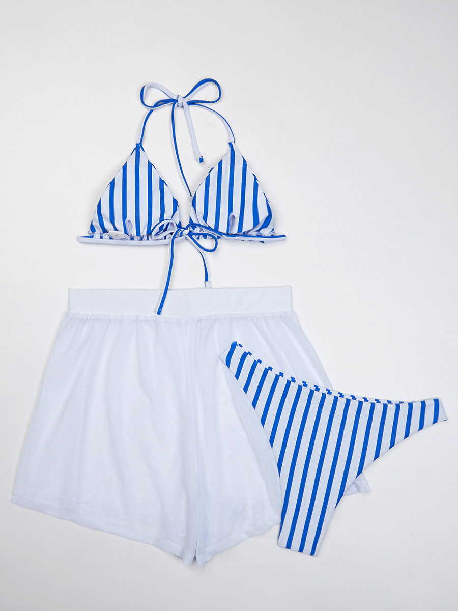 Women's Stripe 3 Pieces Set Bikinis Swimwear display picture 20