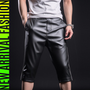 Summer Elastic Thin Sexy Lightweight Cool Six-Point Leather Shorts Beach Sports Breathable Slim Leather Pants for Men