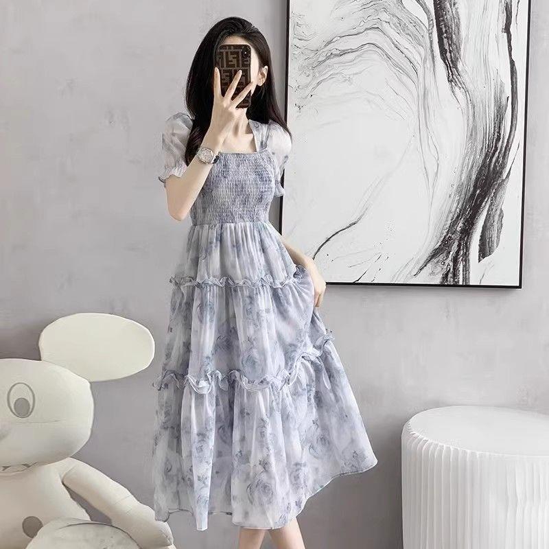 Tea-Colored Floral Dress, Summer 2026 New French-Style Waist-Cinching Long Dress, Ethereal and Sweet Forest Style Tea-Colored Floral Dress, Summer 2026 New French-Style Waist-Cinching Long Dress, Ethereal and Sweet Forest Style