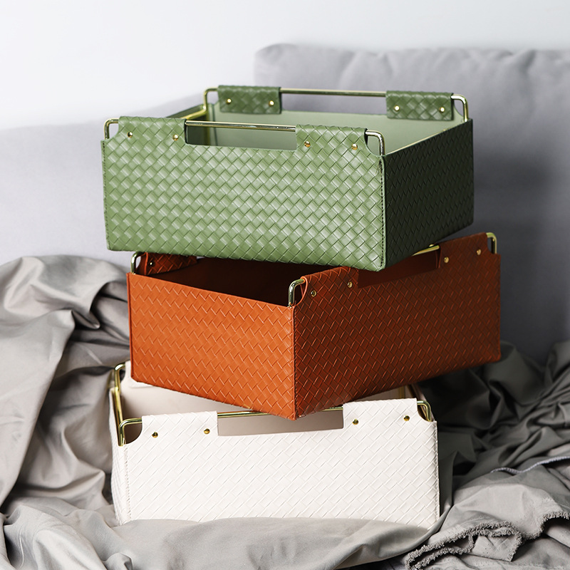 北歐INS雜物收納筐桌面整理籃大號臥室衣櫃收納盒皮革輕奢儲物盒