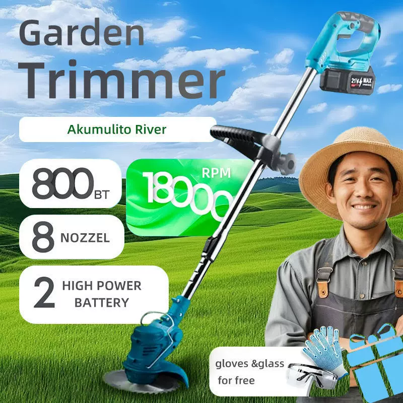 跨境锂电割草机电动小型家用除草机可伸缩修剪机别墅花园修减神器