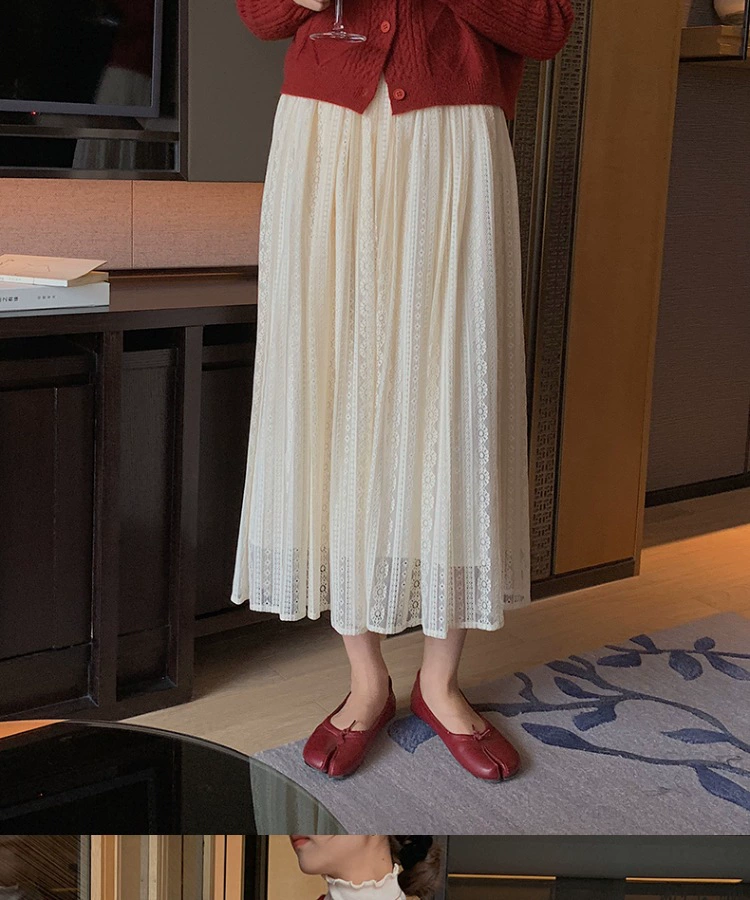 Жареная Фея ~ Кружевная Фея-юбка ~ Женская кружевная юбка средней длины, тонкая плиссированная юбка, осень и зима 2023 г.