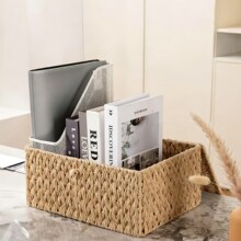 桌面家用编织翻盖收纳筐卧室客厅玩具杂物收纳办公桌面杂志收纳筐