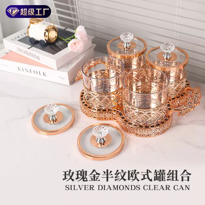 欧式摆件餐桌透明糖果收纳罐收纳盒餐桌塑料工艺摆件花边糖果罐
