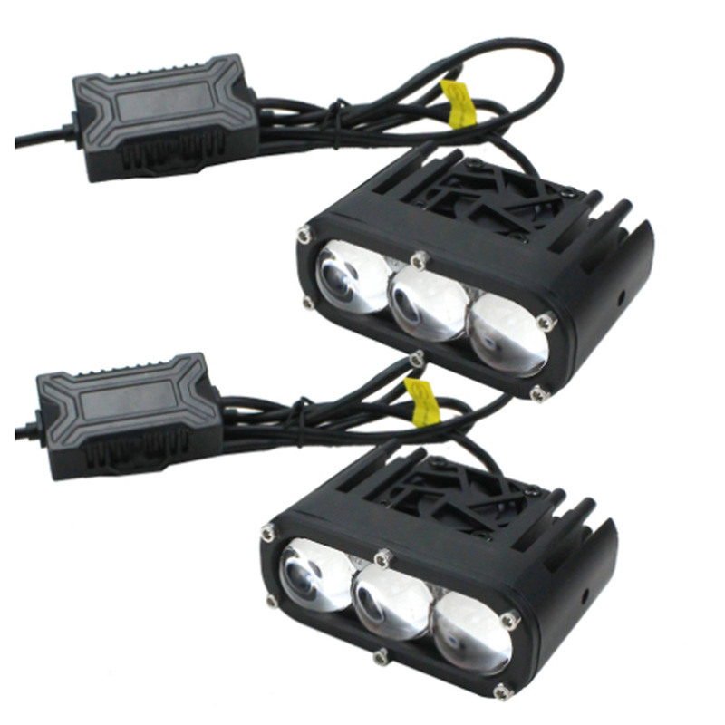 120W tres ojos de alta potencia faro amarillo y blanco bicolor externo gran cañón de acero lámpara de red lámpara de niebla lámpara de motocicleta