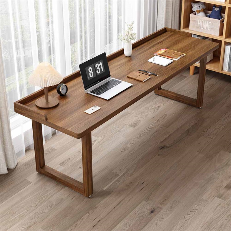 All-Solid Wood Desk with a Guardrail to Prevent Items from Falling, Suitable for Home Use on Sofas, Balconies, or in Study Rooms; Simple Double-Person Computer Desk