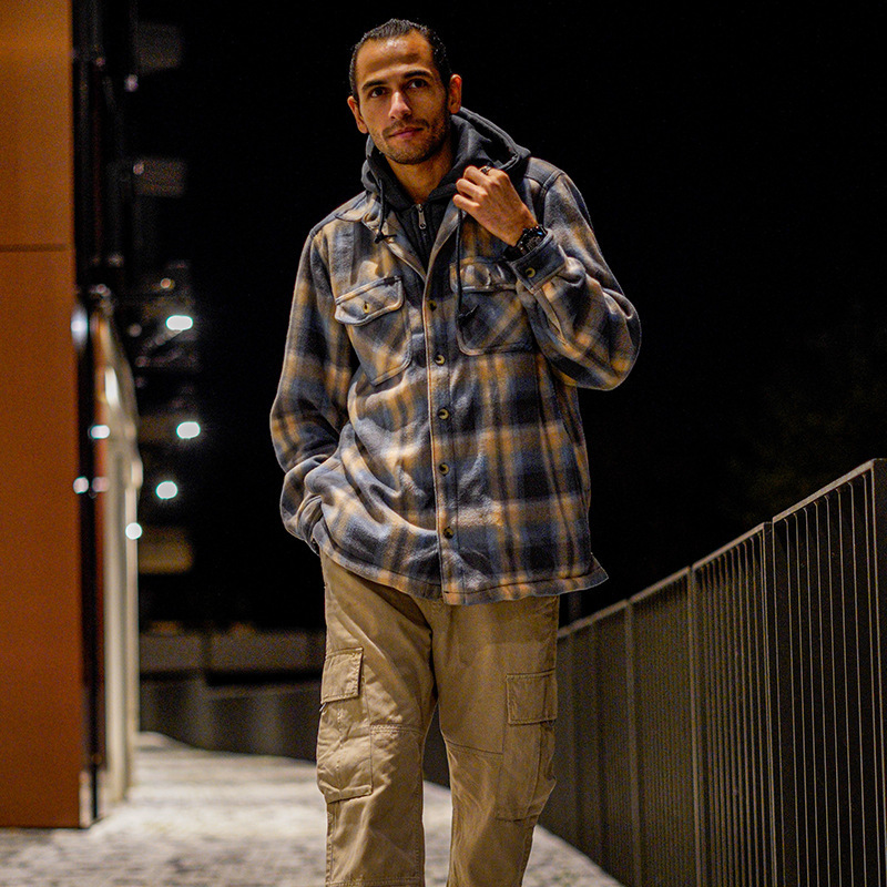 [Cross-border Hot Selling] Amazon Men's European Size Sweater Jacket Youth Striped Plaid Hoodie Winter fleece-lined