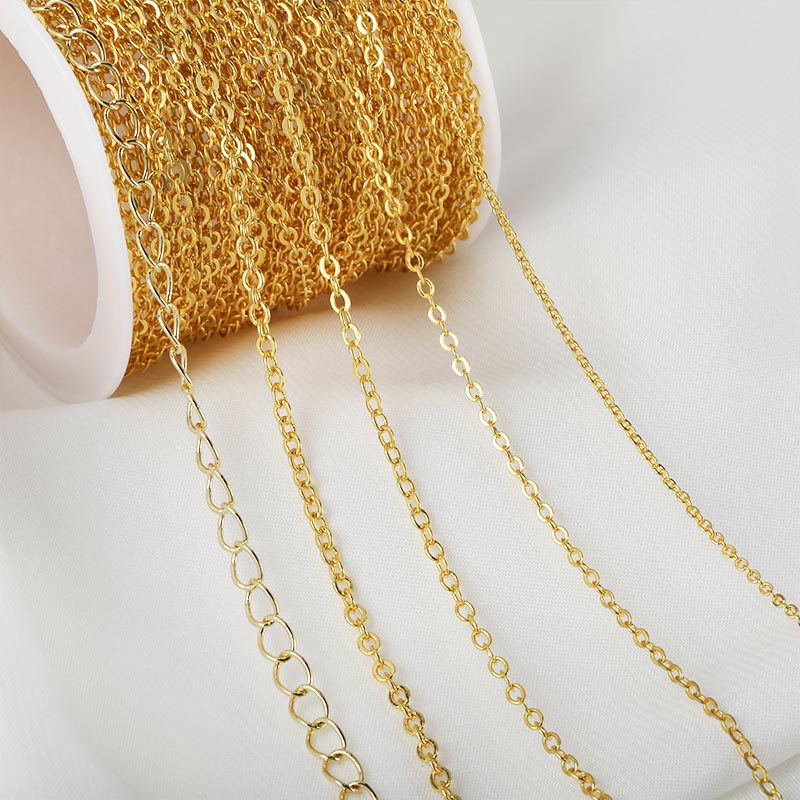 Venta caliente de 10 metros / rollo de cadena de cobre en forma de o para mantener el color, collar artesanal chapado a mano semiacabado accesorios de joyería de cadena DIY