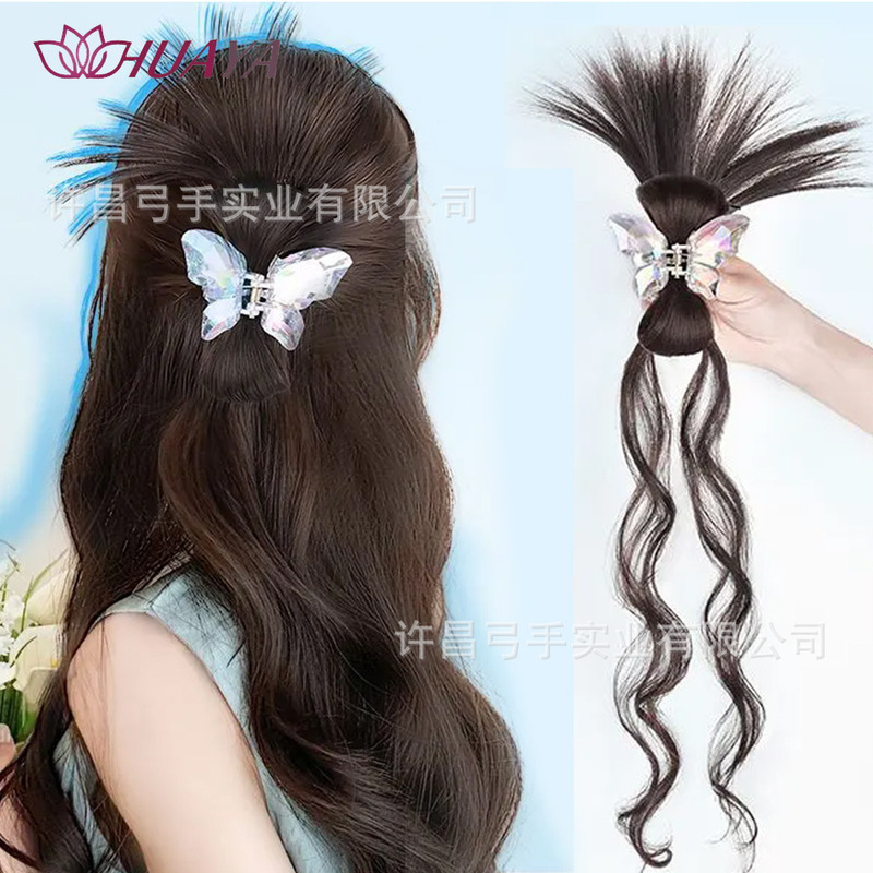 Half-tie mermaid Ji crystal bow chicken feather shuttlecock hair bag ponytail wig grab clip chicken coop ball hair ring