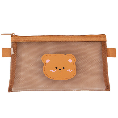 Cute mesh pencil bag girly heart student large capacity transparent stationery bag ins Japanese bear large pencil case