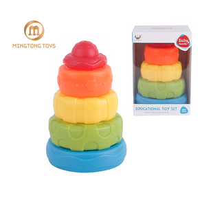Processing and Customization of Rainbow Tower Stacking Circle Combination Type Educational Early Education Baby Toy Jenga Logo Printing