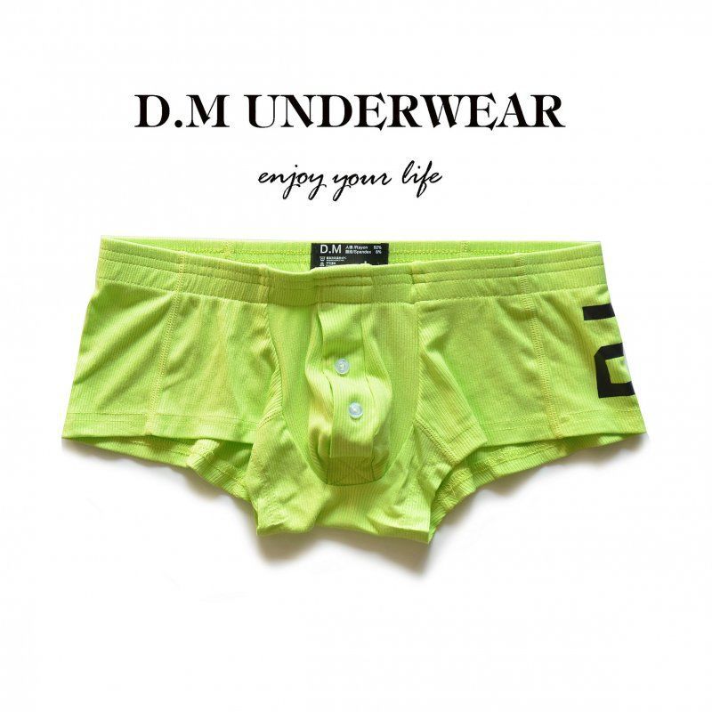 D.M男の下着のセクシーな純色のモーダル人の綿の平角の四角のズボンのボタンの激凸の袋のアルファベットの20ねじ