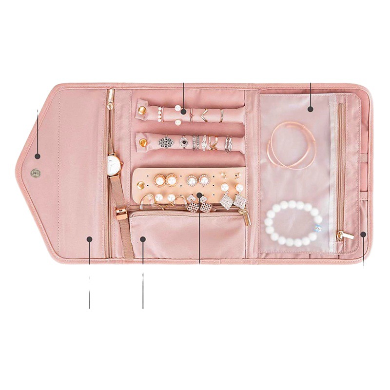 Bolsa de joyería portátil para viaje, caja de joyería para el hogar, bolsa plegable multifuncional para collares y pendientes.