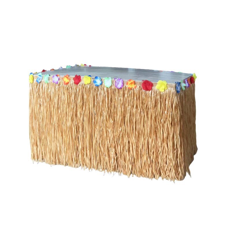 Falda de mesa de plástico con borlas estilo hawaiano para decoración de fiestas y festivales, directo de fábrica