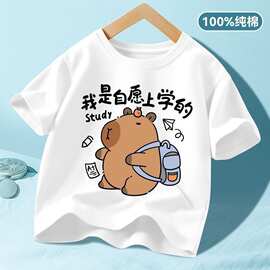 卡皮巴拉男童女童t恤短袖夏季新款纯棉衣服儿童夏装半袖打底上衣