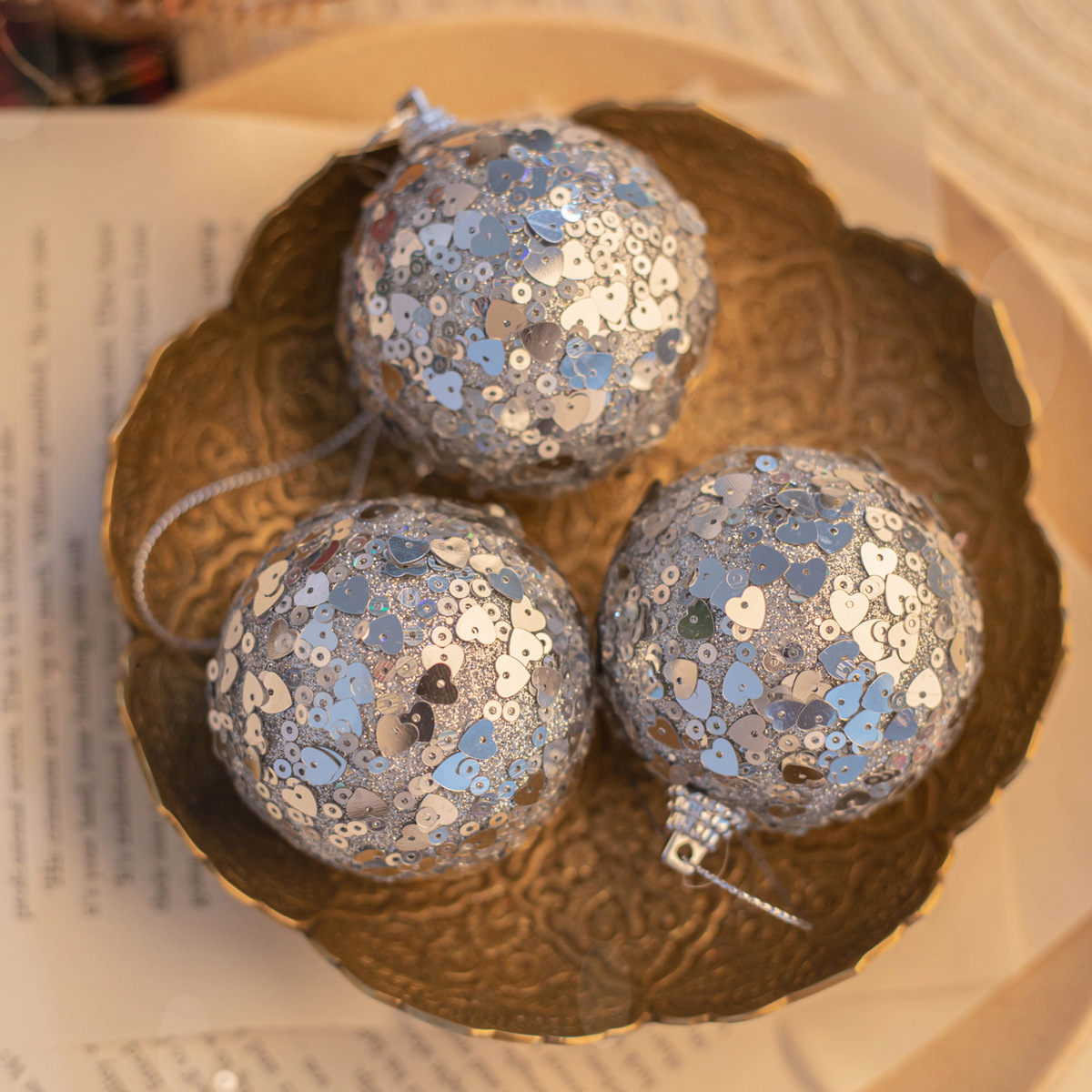 En stock nuevo Navidad 6cm ventana decoración bola 4/PCS árbol de Navidad colgante palo polvo lentejuelas espuma color bola