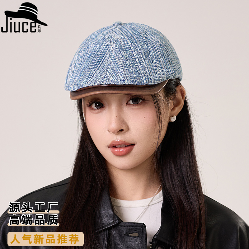 韩系文艺牛仔前进帽女早秋松弛感百搭鸭舌帽女生显脸小时尚贝雷帽|undefined