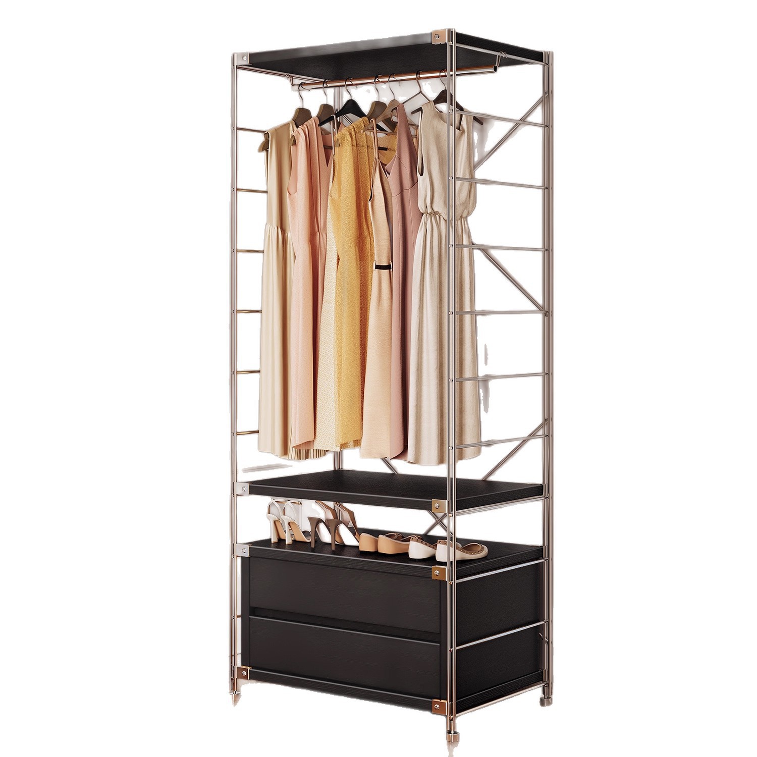 armario doméstico pequeño tipo dormitorio piso de ropa estante de almacenamiento de esquina estante de alquiler abierto estante de ropa