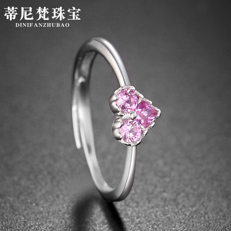 Anillo en forma de corazón de plata esterlina S925 anillo femenino luz lujo nicho diseño diamante con incrustaciones circón anillo índice personalidad de la moda anillo abierto