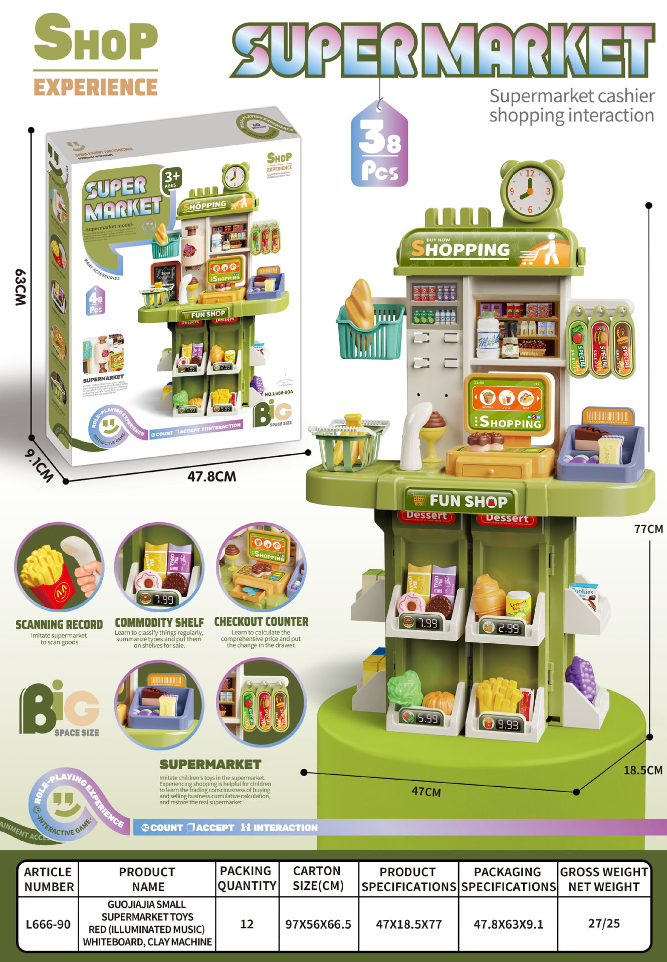 El Comercio exterior 77CM de doble cara de los niños de simulación de spray de cocina cajero de agua vajilla de cocina Play House supermercado Juguetes