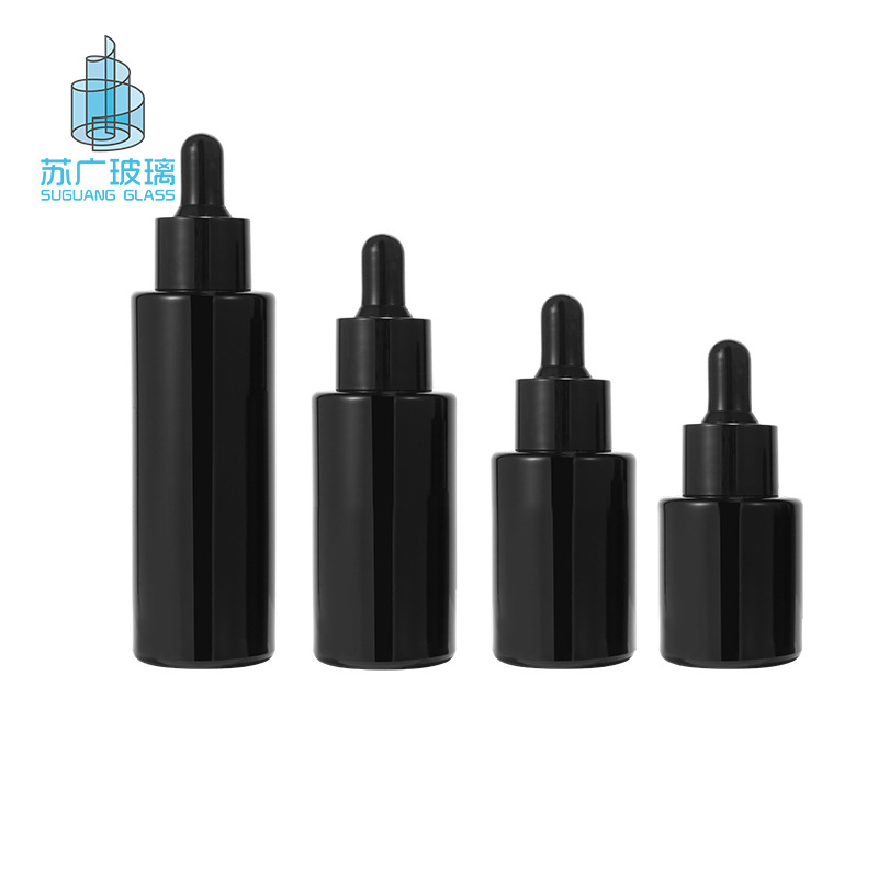 现货30ml黑色平肩瓶20ml紫晶原料精华液分装滴管瓶40ml化妆品玻璃