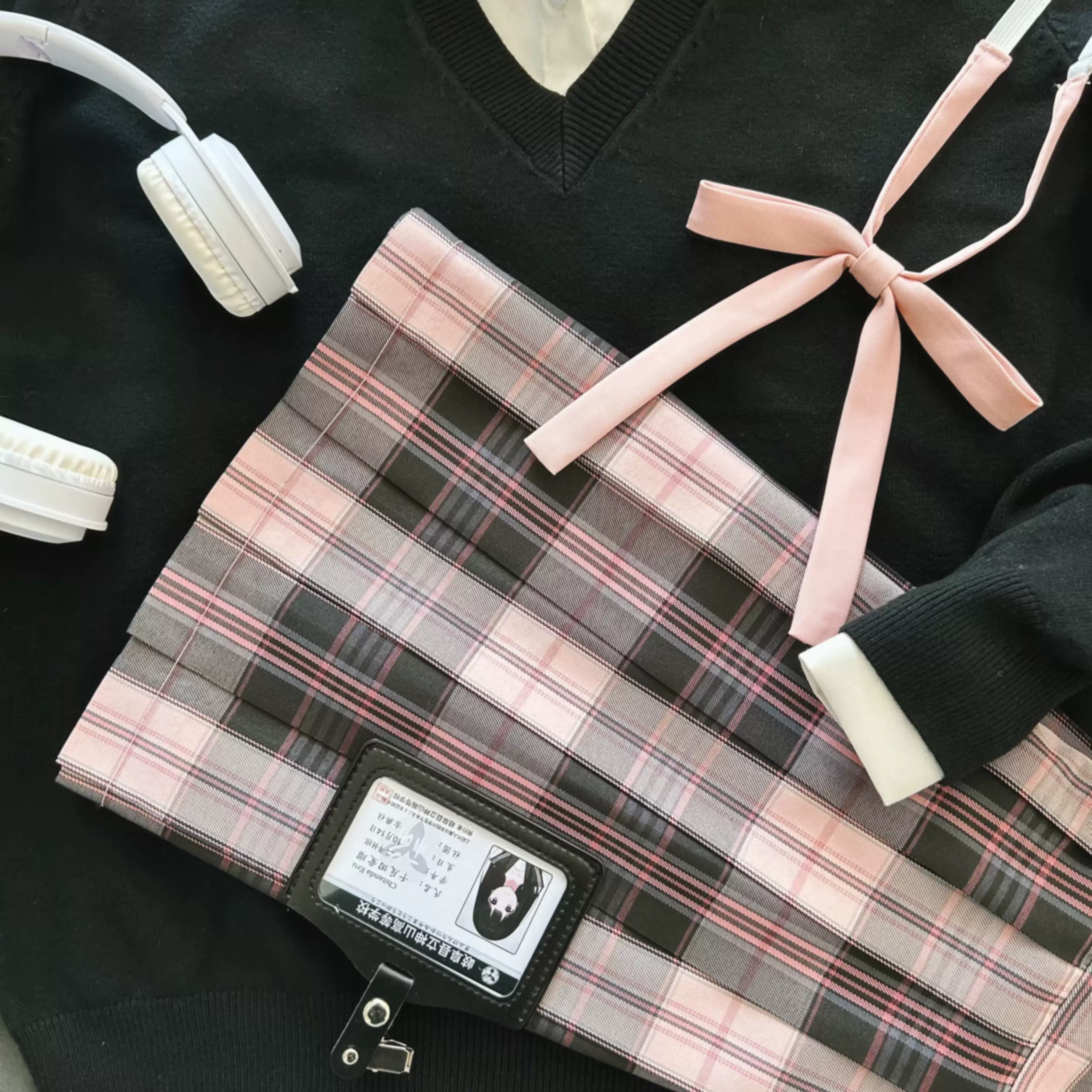 Оригинальная форма JK [Розовая туманная морская] Осенняя и зимняя черная розовая юбка