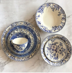 Original Foreign Trade British Original Blue and White Ceramic Chinese and Western Underglaze Color Steak Plate Dinner Plate Dessert Bowl for Home Use