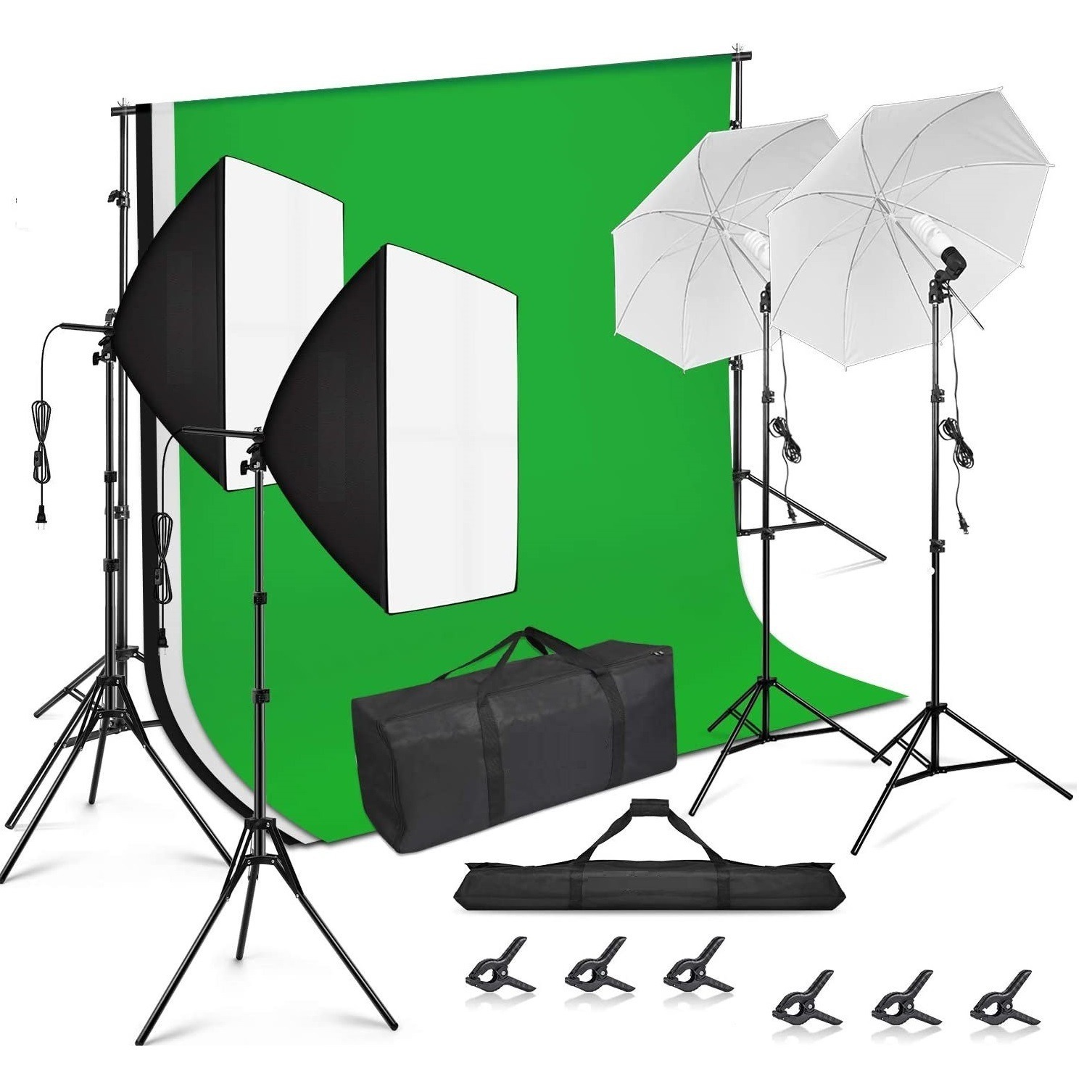 摄影影室套装 背景架 柔光箱 柔光伞 三色背景布 150W灯泡 套装包