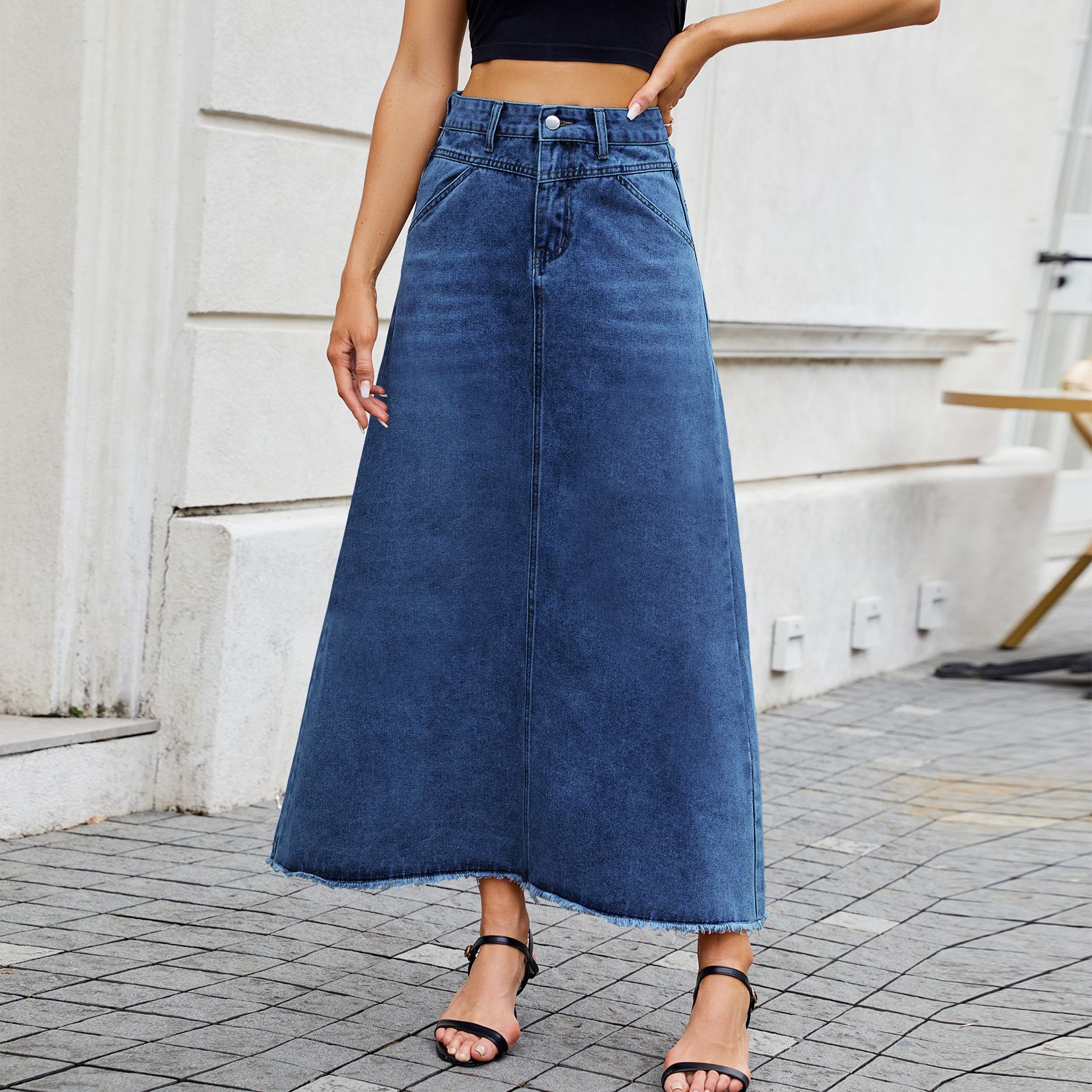 Women's Clothing Cross Border Foreign Trade New High Waist Denim Skirt Fashionable Loose Pocket Half Length Skirt For Women_mkmklike.com