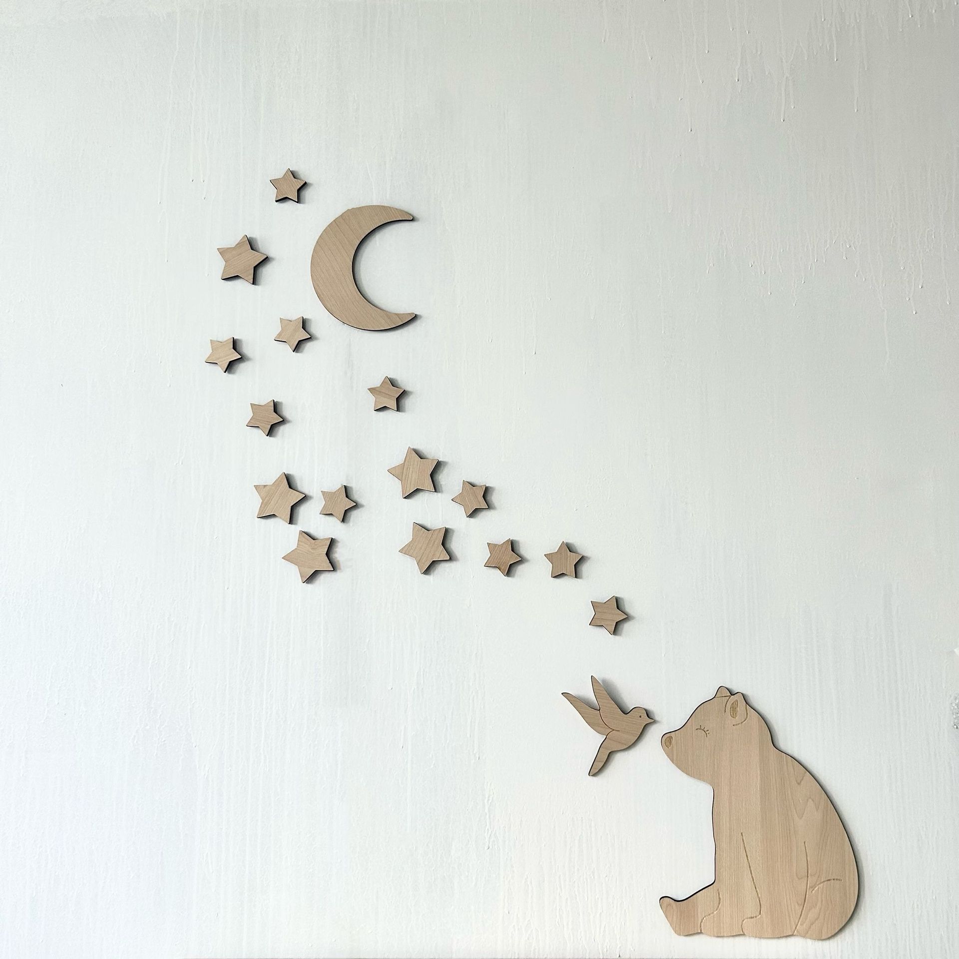 Estilo nórdico creativo personalizado habitación de los niños oso animal etiqueta de la pared de madera dormitorio Montessori escena pared Decoración