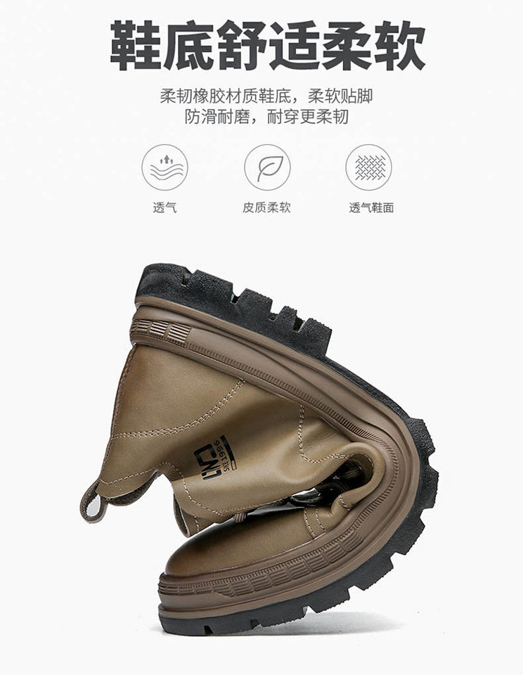 Bốt Martin nam cổ trung mỏng nhẹ phong cách Anh Quốc, đế cao su gót thấp 1-3 cm — Màu kaki, màu đen chi tiết 5