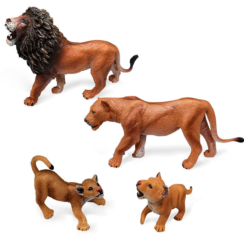 Cross-Border Simulated Forest Animal Lion Model Set Male Lion Female Lion Cub Family Ornaments Set Hand-Made